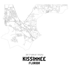 Kissimmee Florida. US street map with black and white lines.