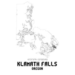Klamath Falls Oregon. US street map with black and white lines.