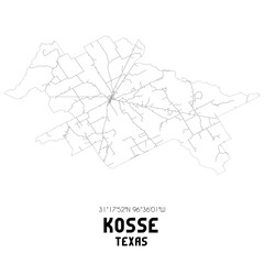 Kosse Texas. US street map with black and white lines.