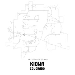 Kiowa Colorado. US street map with black and white lines.