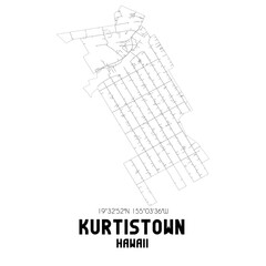 Kurtistown Hawaii. US street map with black and white lines.