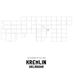 Kremlin Oklahoma. US street map with black and white lines.