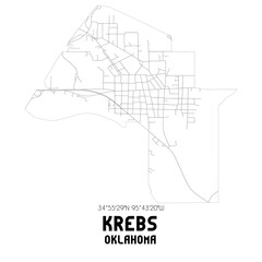 Krebs Oklahoma. US street map with black and white lines.
