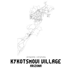 Kykotsmovi Village Arizona. US street map with black and white lines.