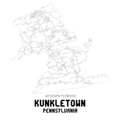 Kunkletown Pennsylvania. US street map with black and white lines.