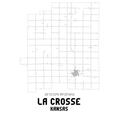 La Crosse Kansas. US street map with black and white lines.