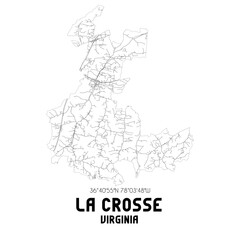 La Crosse Virginia. US street map with black and white lines.