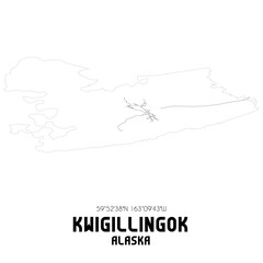 Kwigillingok Alaska. US street map with black and white lines.