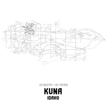 Kuna Idaho. US street map with black and white lines.