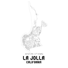 La Jolla California. US street map with black and white lines.