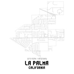 La Palma California. US street map with black and white lines.