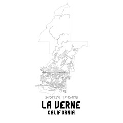 La Verne California. US street map with black and white lines.