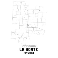 La Monte Missouri. US street map with black and white lines.