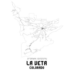 La Veta Colorado. US street map with black and white lines.