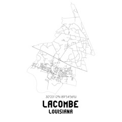 Lacombe Louisiana. US street map with black and white lines.