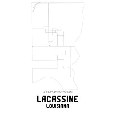 Lacassine Louisiana. US street map with black and white lines.