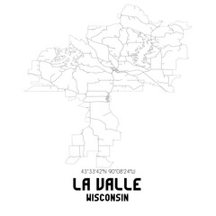La Valle Wisconsin. US street map with black and white lines.