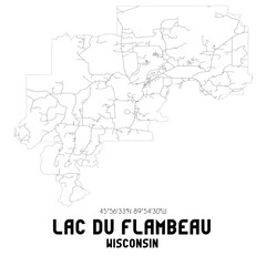 Fototapeta na wymiar Lac Du Flambeau Wisconsin. US street map with black and white lines.