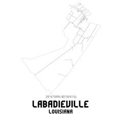 Labadieville Louisiana. US street map with black and white lines.