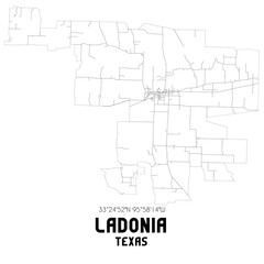 Ladonia Texas. US street map with black and white lines.