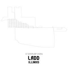 Ladd Illinois. US street map with black and white lines.