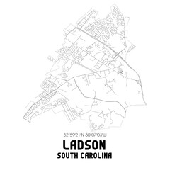 Ladson South Carolina. US street map with black and white lines.
