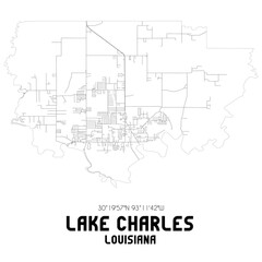 Lake Charles Louisiana. US street map with black and white lines.