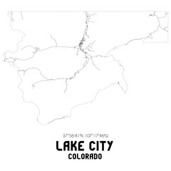 Lake City Colorado. US street map with black and white lines.