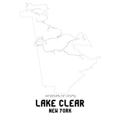 Lake Clear New York. US street map with black and white lines.