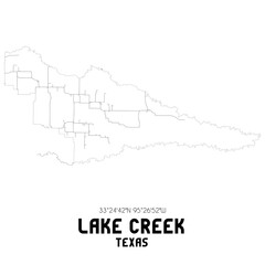 Lake Creek Texas. US street map with black and white lines.