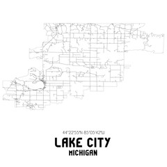 Lake City Michigan. US street map with black and white lines.