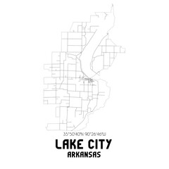 Lake City Arkansas. US street map with black and white lines.