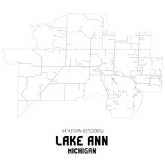 Fototapeta premium Lake Ann Michigan. US street map with black and white lines.