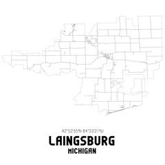 Laingsburg Michigan. US street map with black and white lines.