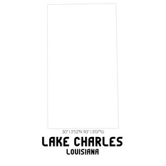 Lake Charles Louisiana. US street map with black and white lines.