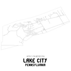 Lake City Pennsylvania. US street map with black and white lines.