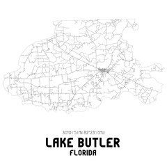 Obraz premium Lake Butler Florida. US street map with black and white lines.