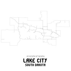 Lake City South Dakota. US street map with black and white lines.
