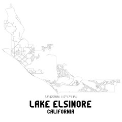 Lake Elsinore California. US street map with black and white lines.