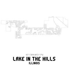 Lake In The Hills Illinois. US street map with black and white lines.