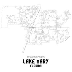 Fototapeta na wymiar Lake Mary Florida. US street map with black and white lines.