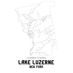 Lake Luzerne New York. US street map with black and white lines.
