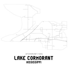 Lake Cormorant Mississippi. US street map with black and white lines.