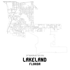 Fototapeta na wymiar Lakeland Florida. US street map with black and white lines.