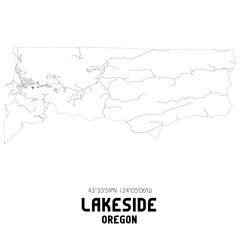 Lakeside Oregon. US street map with black and white lines.
