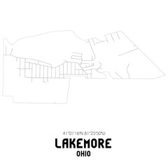 Lakemore Ohio. US street map with black and white lines.