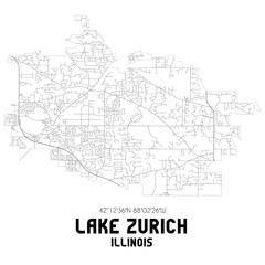 Fototapeta na wymiar Lake Zurich Illinois. US street map with black and white lines.