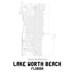 Lake Worth Beach Florida. US street map with black and white lines.