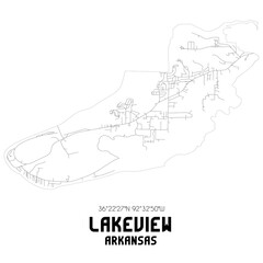 Lakeview Arkansas. US street map with black and white lines.