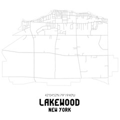 Lakewood New York. US street map with black and white lines.